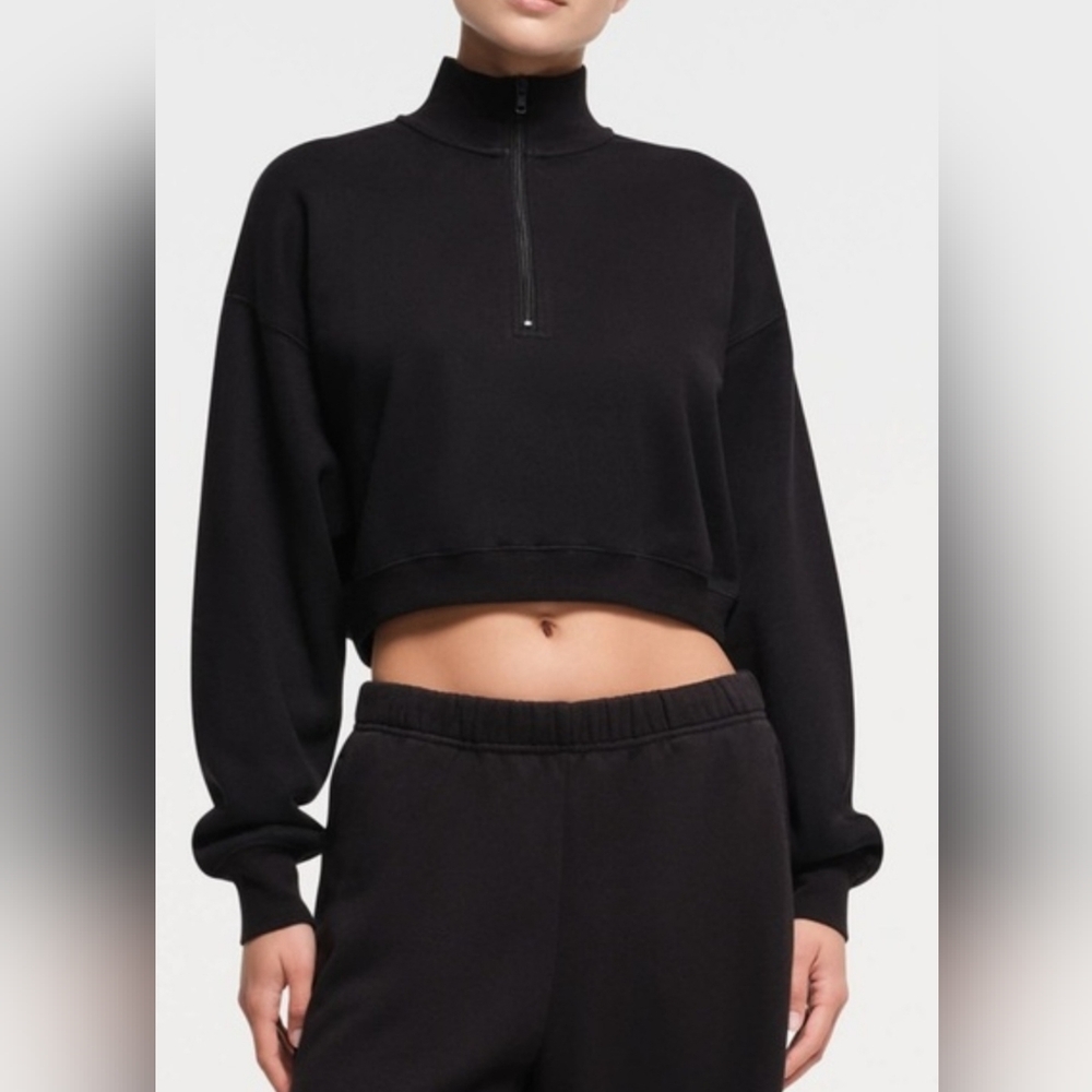 SKIMS Half-Zip Cropped Sweatshirt -XL Black